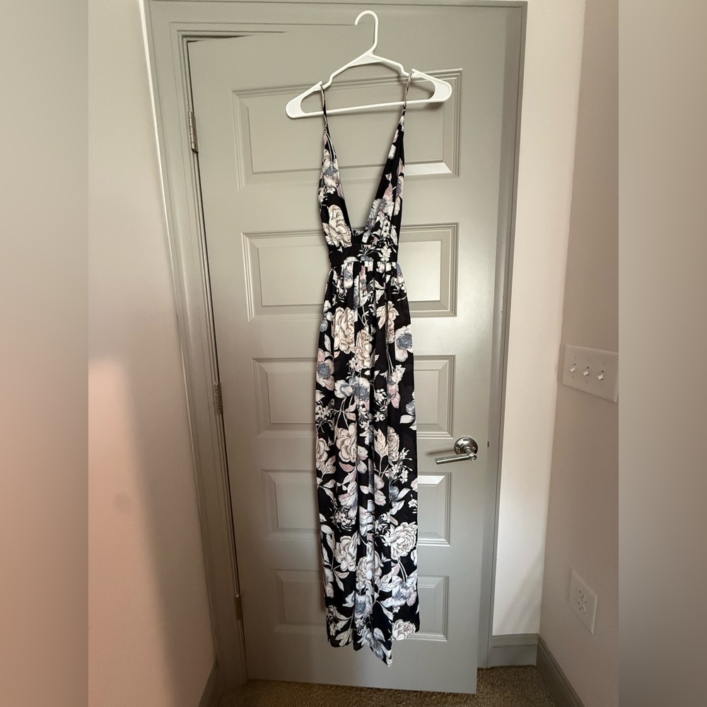 Windsor Black and Floral Maxi Dress with Adjustable Straps